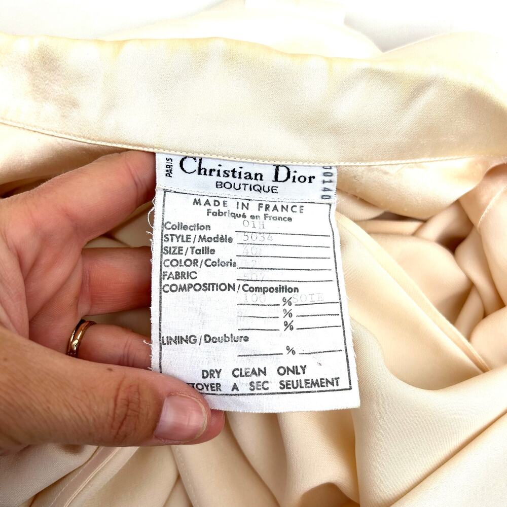 Vintage Christian Dior Cream Ecru Satin Silk Double Breasted Blouse 40 Jacket - Picture 8 of 13